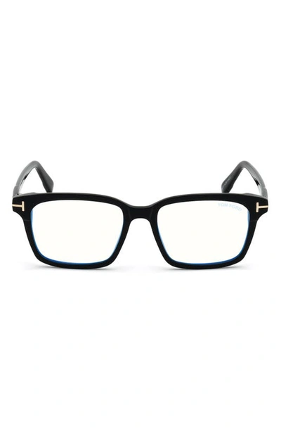 Shop Tom Ford 51mm Square Blue Light Blocking Glasses In Shiny Black/ Blue Block Lens