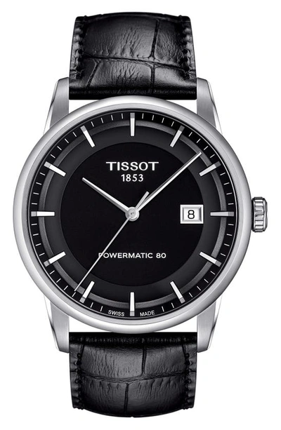 Shop Tissot Luxury Gts Automatic Leather Strap Watch, 41mm In Black/ Silver