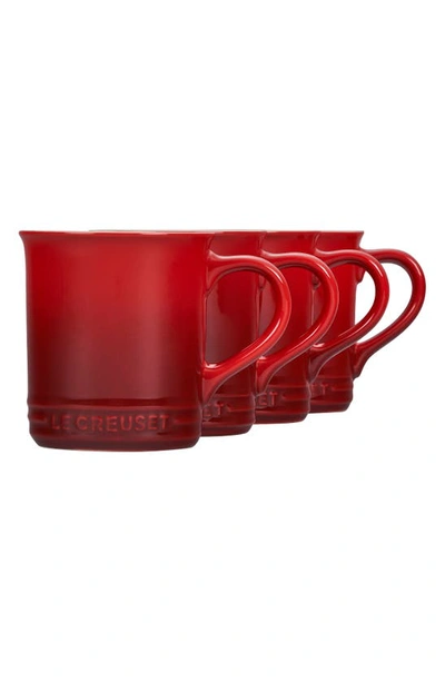 Shop Le Creuset Set Of Four 14-ounce Stoneware Mugs In Cerise