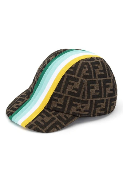 Shop Fendi Kids' Ff Logo Stripe Baseball Cap In Green Multi