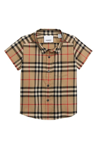 Burberry Kids' Short-sleeve Icon Stripe Cotton Poplin Shirt In Beige |  ModeSens