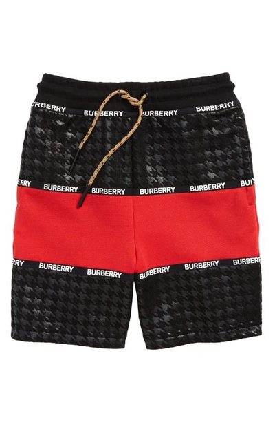 Shop Burberry Kids' Houndstooth Check Panel Cotton Shorts In Bright Red