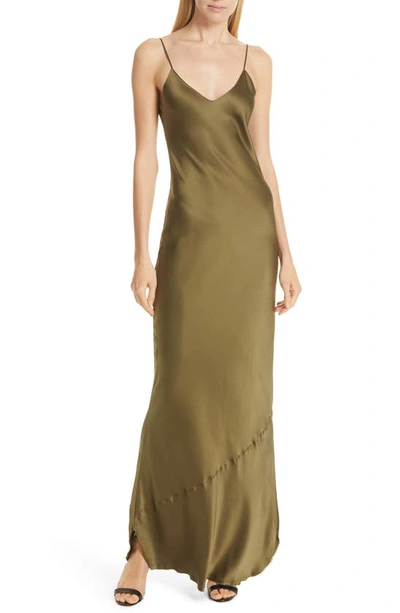 Shop Nili Lotan Silk Camisole Gown In Olive