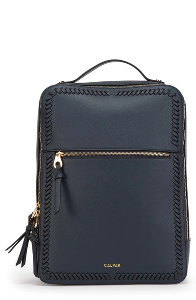 Shop Calpak Kaya Faux Leather Laptop Backpack In Navy