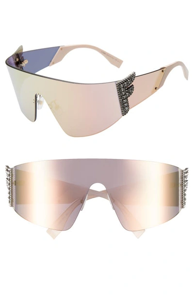 Shop Fendi 99mm Shield Sunglasses In Pink/ Grey Rose Gold