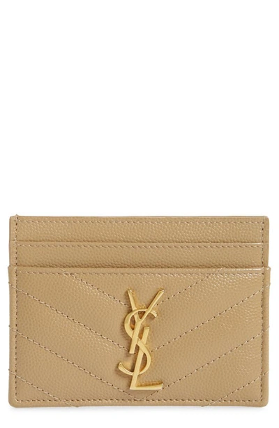 Shop Saint Laurent Monogram Quilted Leather Credit Card Case In Latte
