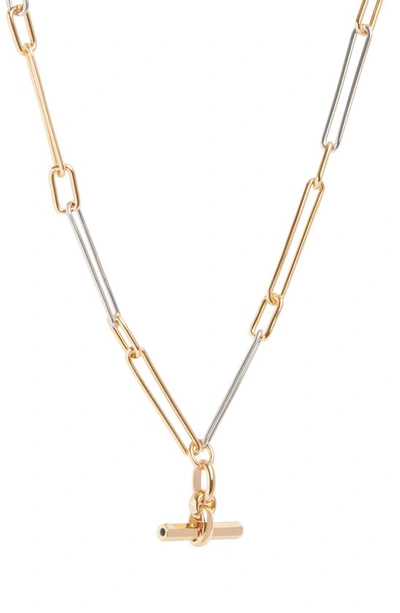 Shop Allsaints Two Tone Chain Link Bar Pendant Necklace In Gold/ Rhodium