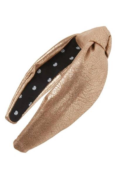 Shop Lele Sadoughi Faux Leather Knotted Headband In Gold