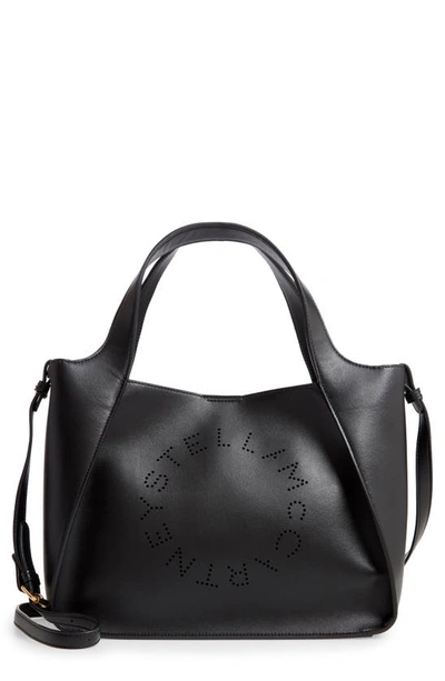 Shop Stella Mccartney Perforated Logo Faux Leather Satchel In Black