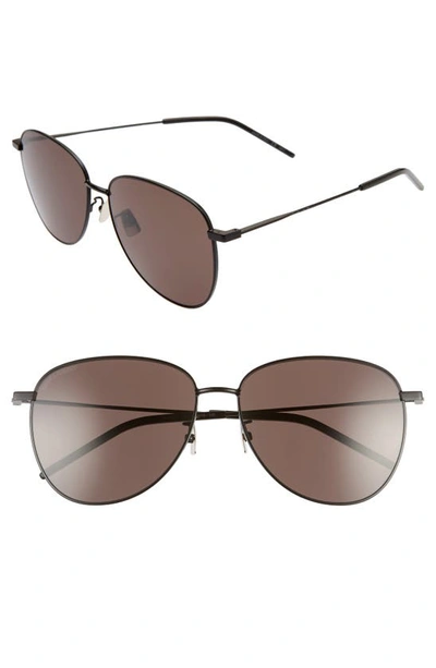 Shop Saint Laurent 60mm Pilot Sunglasses In Semi Matte Black/ Black