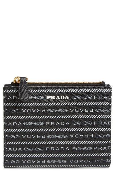 Shop Prada Logo Print Leather French Wallet In Nero