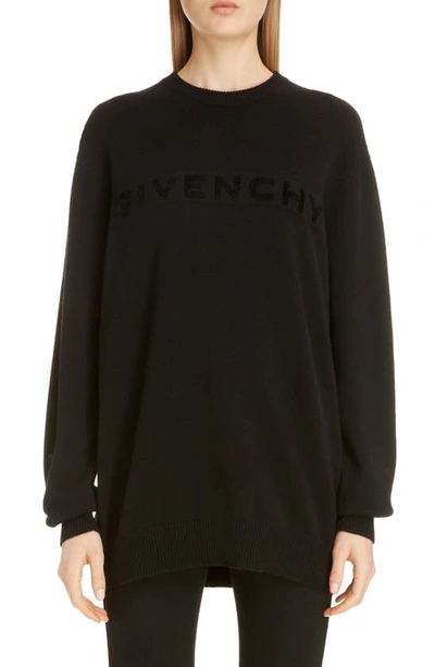Shop Givenchy Embroidered Logo Cashmere Sweater In Black