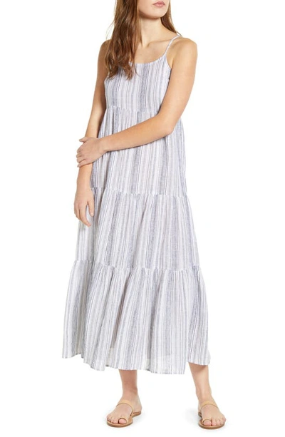 Shop Beachlunchlounge Lana Stripe Linen & Cotton Tiered Midi Sundress In 50 Shades