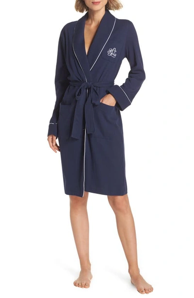Shop Lauren Ralph Lauren Quilted Collar Robe In Windsor Navy
