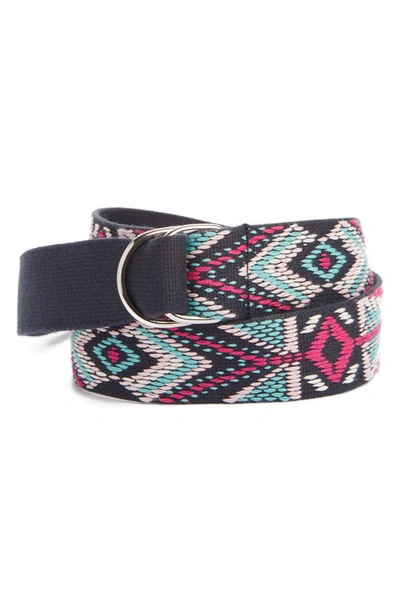 Shop Isabel Marant Nyess Geo Embroidered Woven Belt In Faded Night