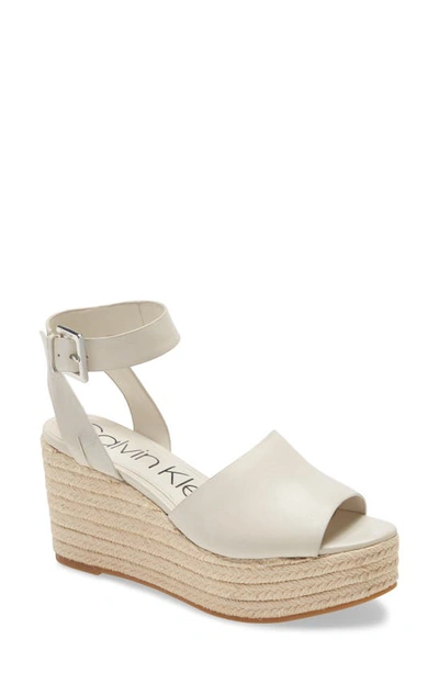 Shop Calvin Klein Chyna Espadrille Wedge Sandal In Off White Leather