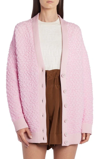 Shop Fendi Oversize Textured Cardigan In Rose