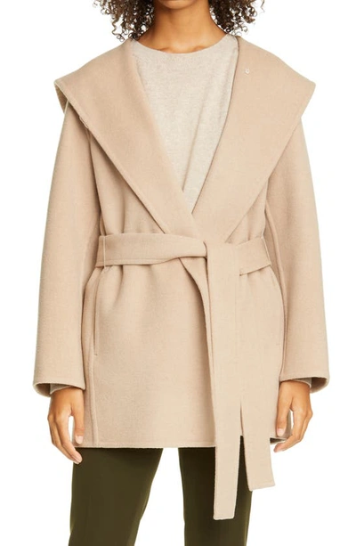 Shop Vince Hooded Wool Blend Coat In Desert Clay