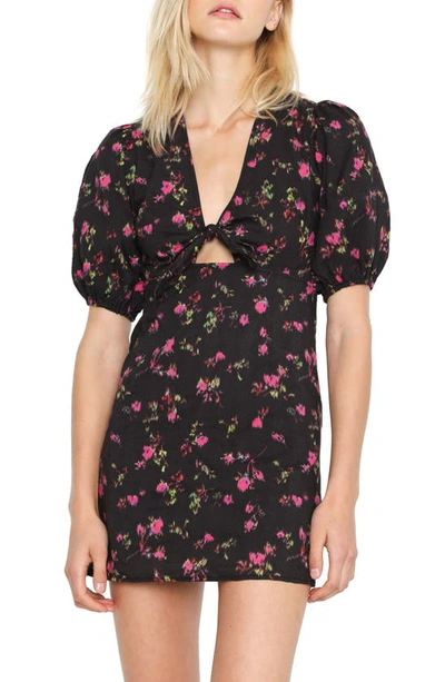 Shop Pam & Gela Neon Floral Print Minidress In Black