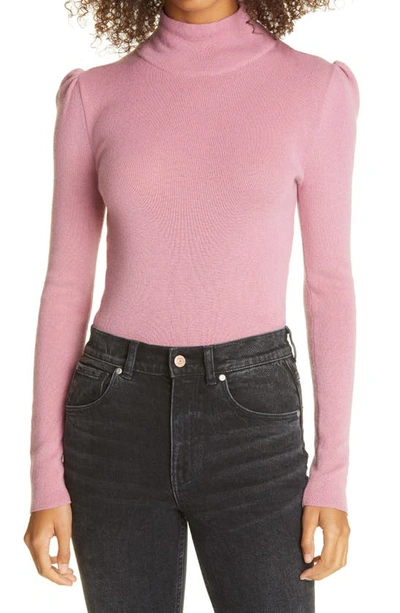 Shop La Vie Rebecca Taylor Fitted Wool & Cotton Mock Neck Sweater In Aster