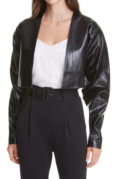 Shop Rotate Birger Christensen Margit Faux Leather Crop Jacket In Black