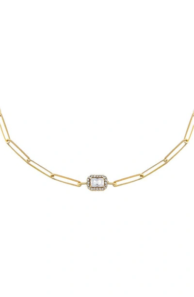 Shop Adinas Jewels Cubic Zirconia Halo Baguette Link Choker Necklace In Gold