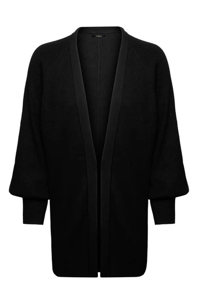 Shop Afrm Fulton Bishop Sleeve Ribbed Cardigan In Noir