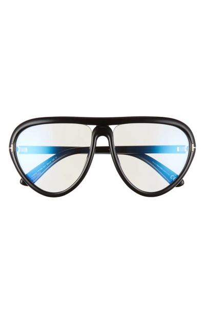 Shop Tom Ford 59mm Arizona Blue Light Blocking Aviator Optical Glasses In Shiny Black