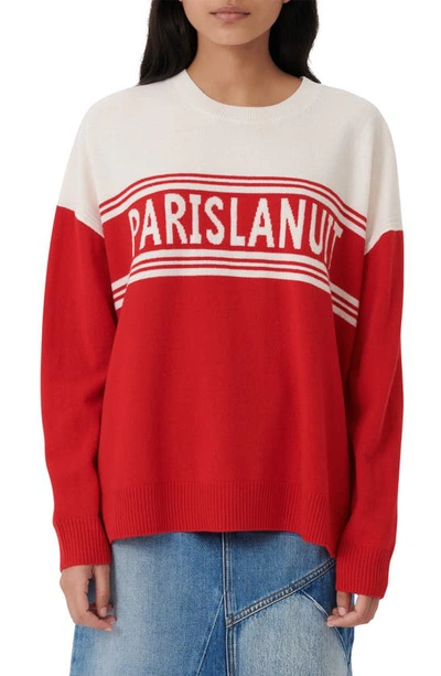 Shop Maje Wool Crewneck Sweater In Ivory/ Red