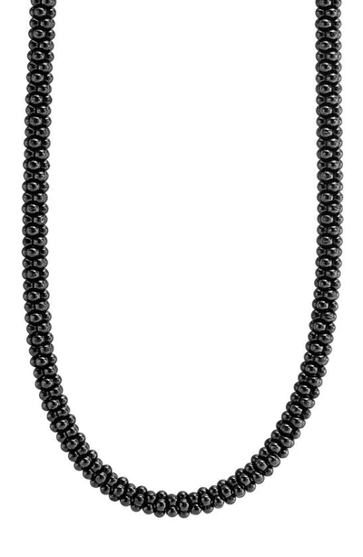 Shop Lagos Black Caviar Rope Necklace In Silver/ Black