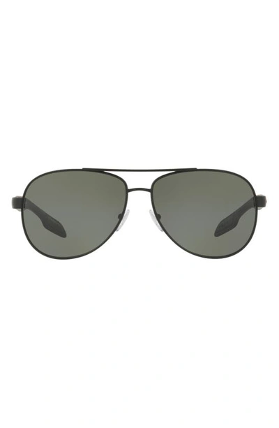 Shop Prada 62mm Oversize Polarized Aviator Sunglasses In Black Rubber/ Green