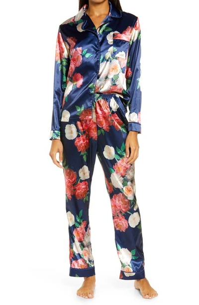 Chi Chi London Josie Floral Pajamas In Navy