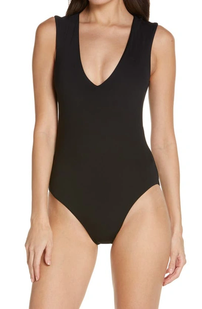 Shop Seafolly V-neck One-piece Swimsuit In Black