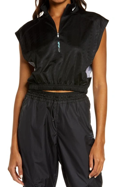 Shop Nike Sportswear Half Zip Sleeveless Top In Black/ White/ Light Aqua