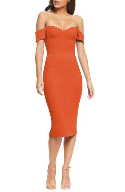 Shop Dress The Population Bailey Off The Shoulder Body-con Dress In Poppy
