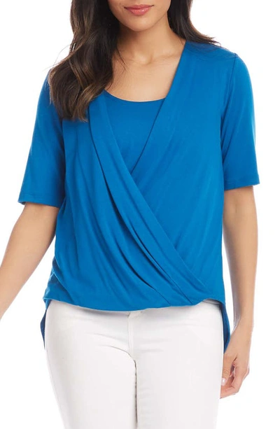 Shop Karen Kane Drape Front Layered Jersey Top In Medium Blue