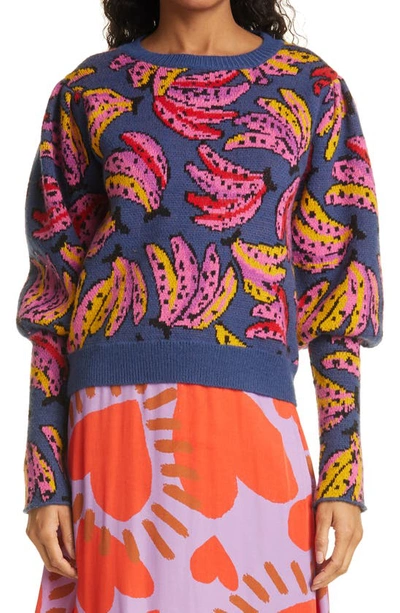 Shop Farm Rio Banana Bunch Bishop Sleeve Sweater In Blue Multi