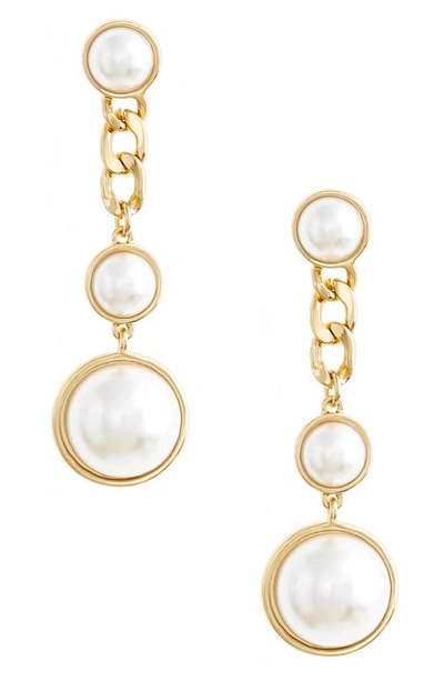 Shop Ettika Imitation Pearl Drop Earrings In Gold