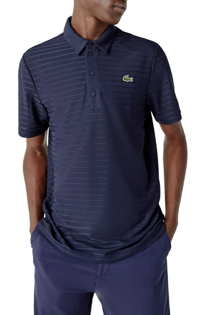 Shop Lacoste Jacquard Stripe Ultra Dry Perfomance Polo In Navy Blue