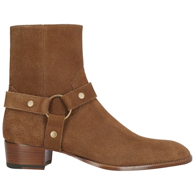 Shop Saint Laurent Men's Genuine Leather Ankle Boots  Wyatt In Brown