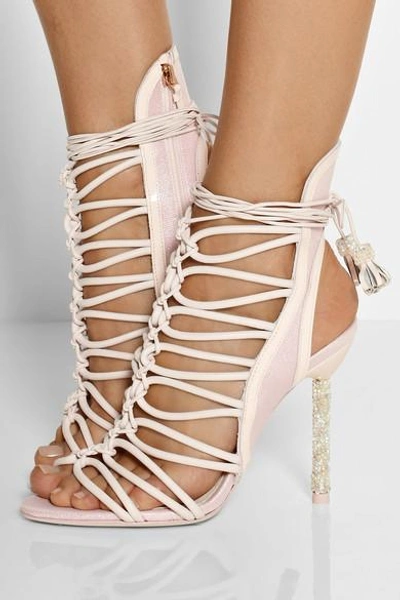 Shop Sophia Webster Lacey Crystal-embellished Leather Sandals In Pink