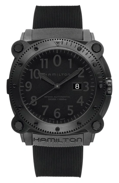 Shop Hamilton Khaki Belowzero Automatic Rubber Strap Watch, 46mm In Black