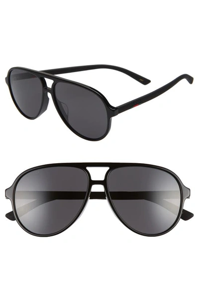 Shop Gucci 60mm Aviator Sunglasses In Black