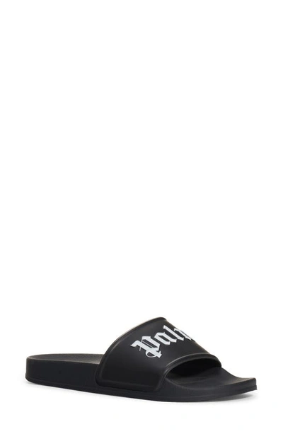 Shop Palm Angels Logo Pool Slide Sandal In Black White
