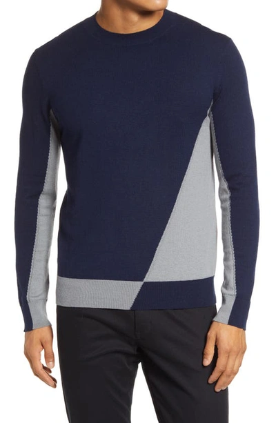 Shop Karl Lagerfeld Diagonal Colorblock Sweater In Grey/ Navy