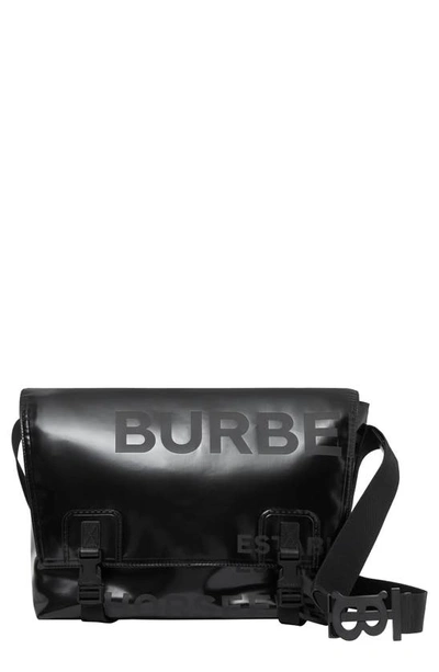 Shop Burberry Lock Horseferry Print Coated Canvas Messenger Bag In Black