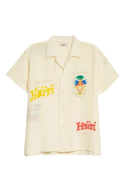 Shop Bode X Marcus Paul Haiti Hand Painted Short Sleeve Silk Button-up Shirt In Ecru
