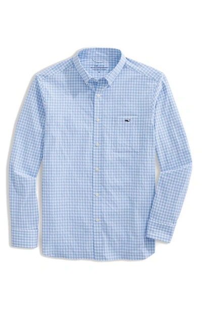 Shop Vineyard Vines On The Go Gingham Performance Button-down Shirt In Maui Blue