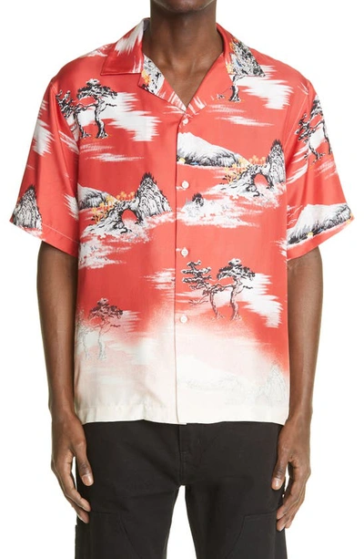 Shop Amiri Relaxed Fit Faded Aloha Short Sleeve Button-up Shirt In Red