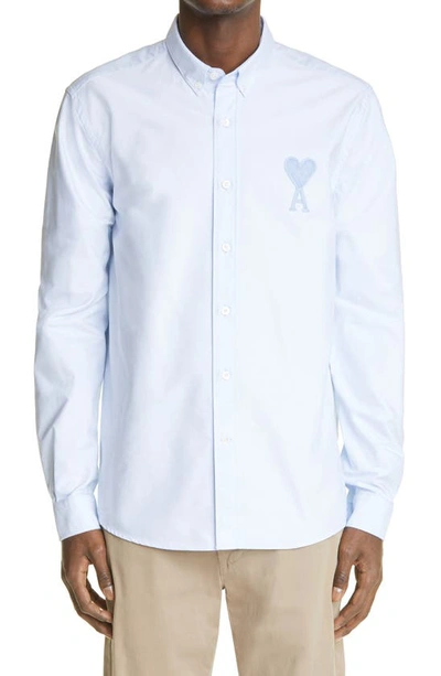 Shop Ami Alexandre Mattiussi Ami De Coeur Organic Cotton Oxford Button-down Shirt In Oxford Blue